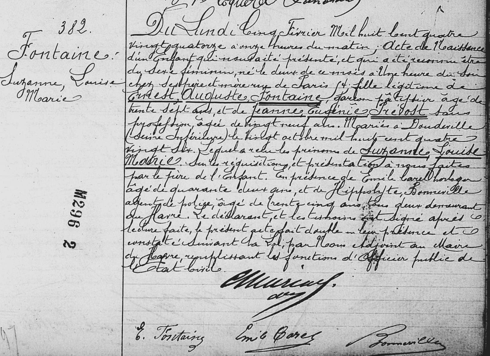 Acte de naissance de Suzanne Louise Marie Fontaine - Archives de Seine-Maritime